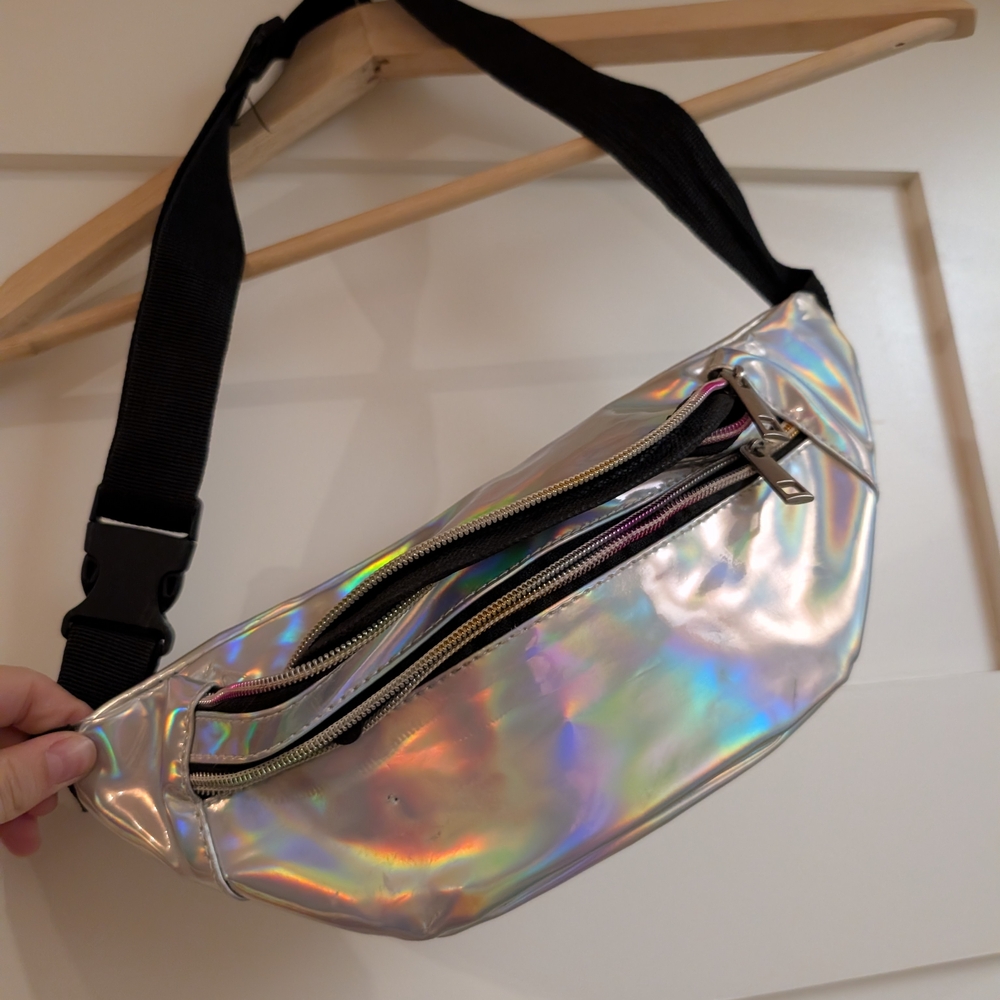 Holographic Fanny Pack with Black Strap